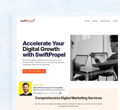 SwiftPropel website using Feedspace widgets