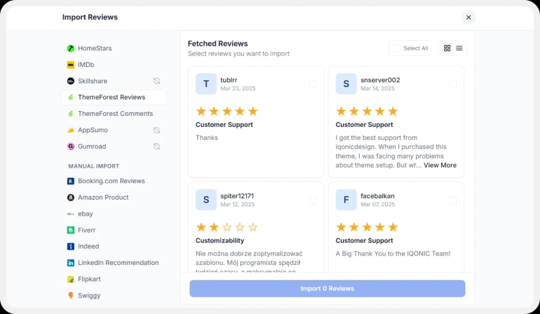 Import Themeforest reviews into Feedspace platform