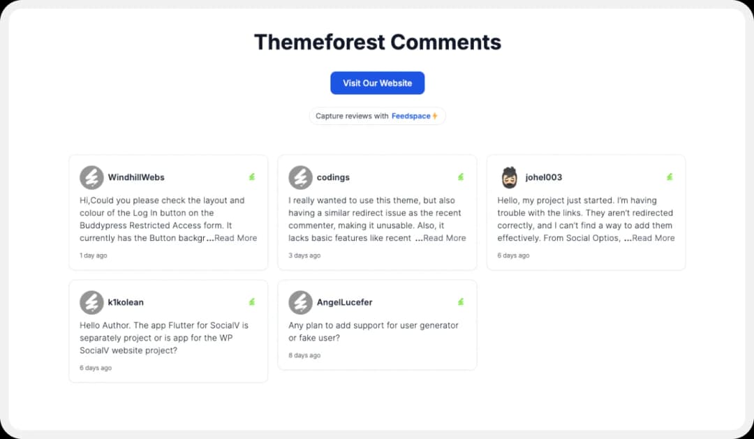 Creating Wall of Love to embed Themeforest comments on website