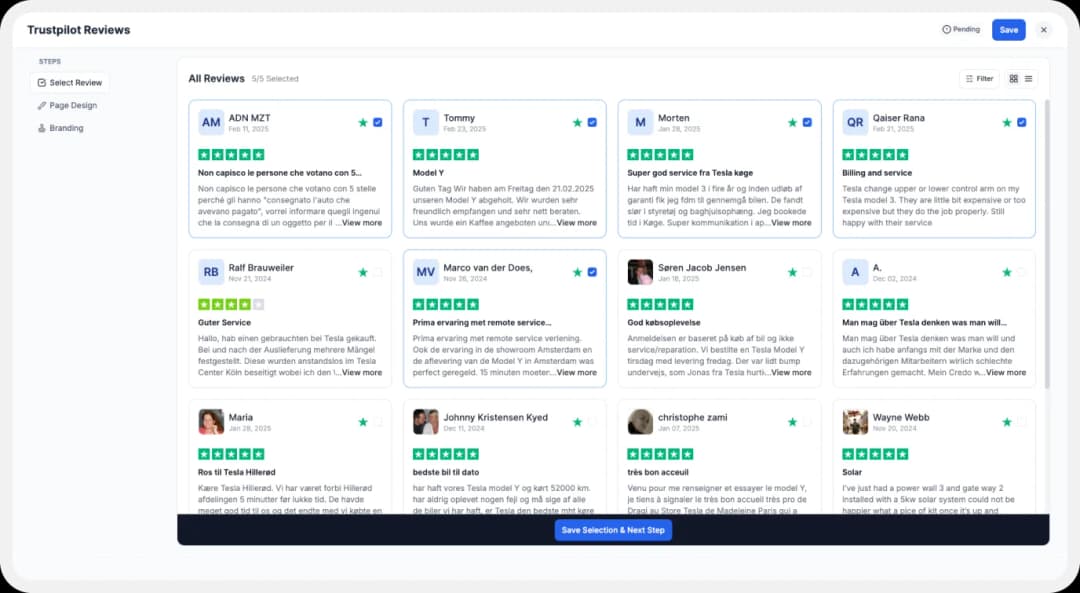 Trustpilot reviews to add on website using wall of love