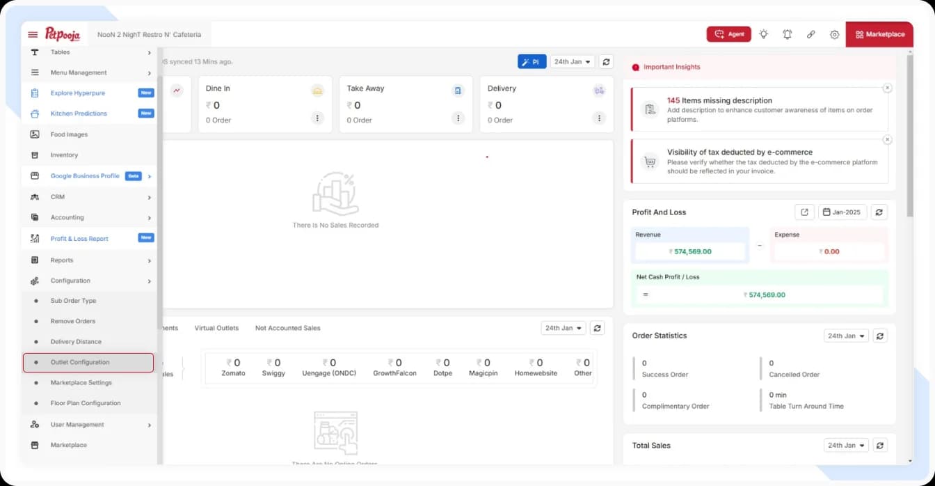 Select Outlet Configuration in PetPuja POS Software