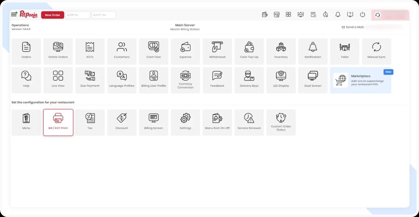 Click on the Bill/KOT Print