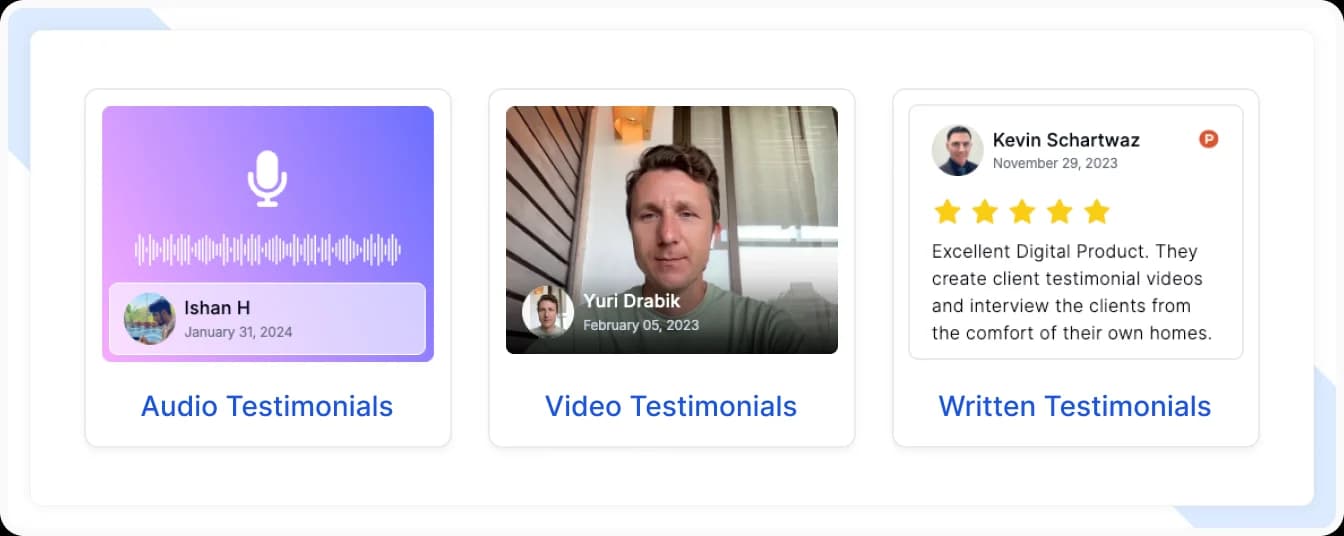 Different formats of testimonials