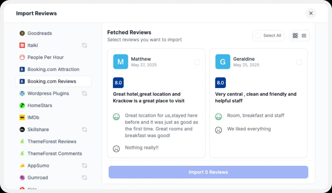 Import Booking reviews to Feedspace