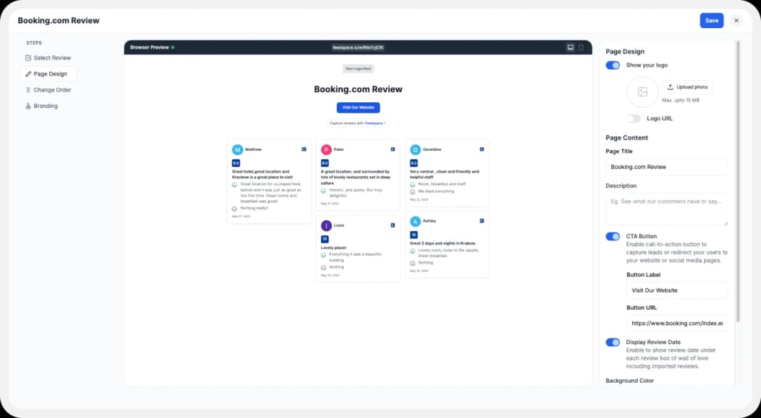 Showing Options to customize your Wall of Love