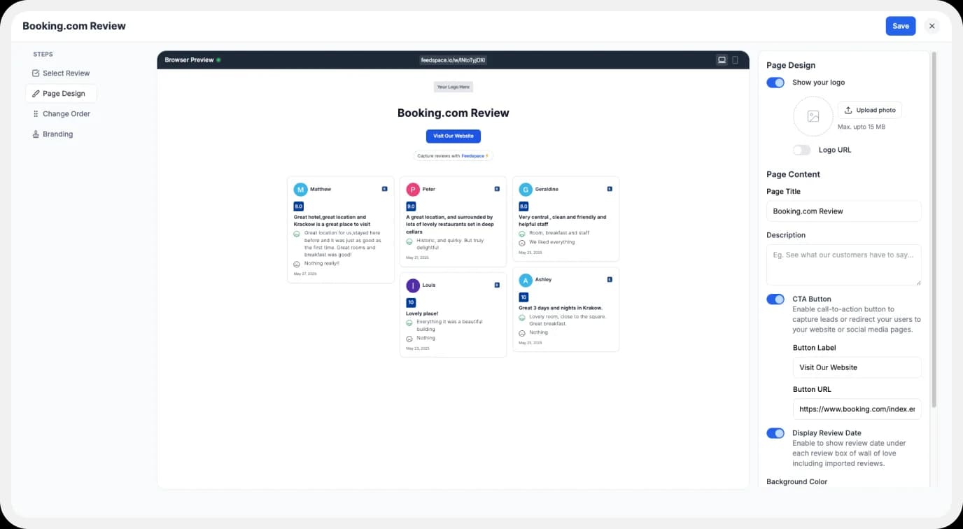 Showing Options to customize your Wall of Love