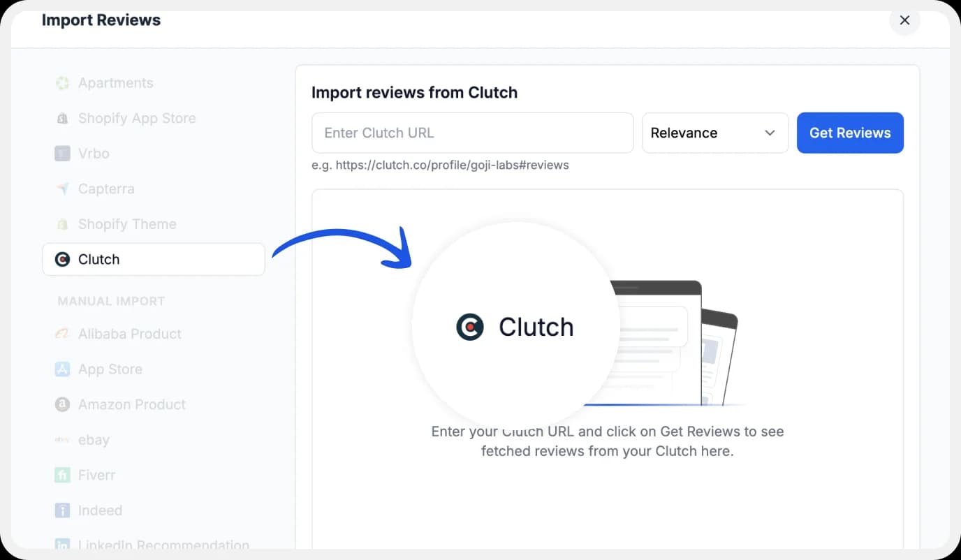 Platforms list to import Clutch reviews to Feedspace