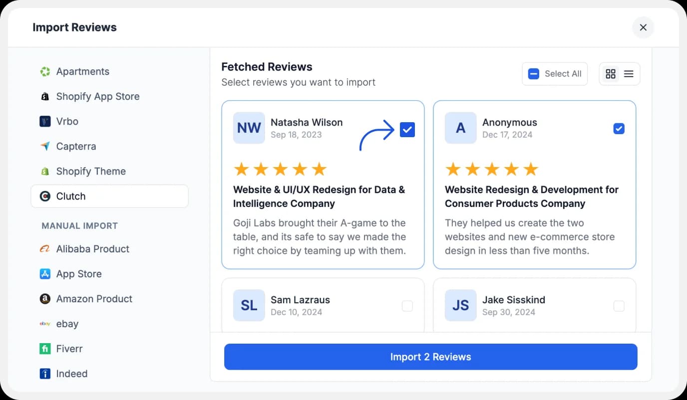 Select reviews to add to the Wall of Love