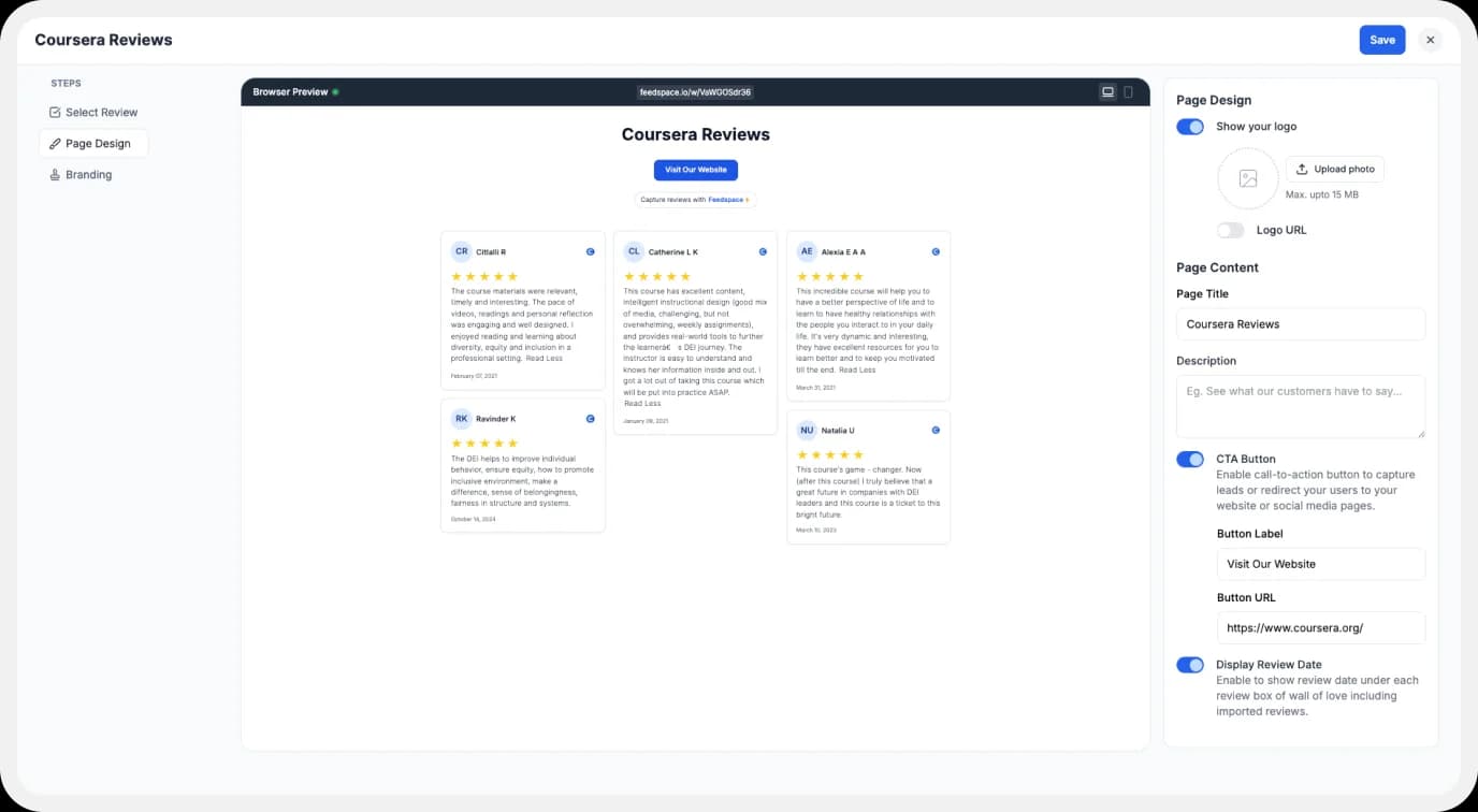 Customizing Wall of Love made of Coursera reviews