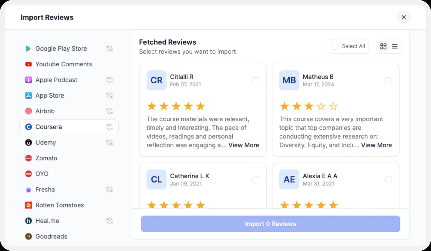 Importing reviews from Coursera