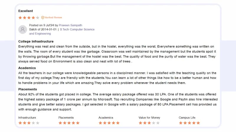 positive review examples for Education industry