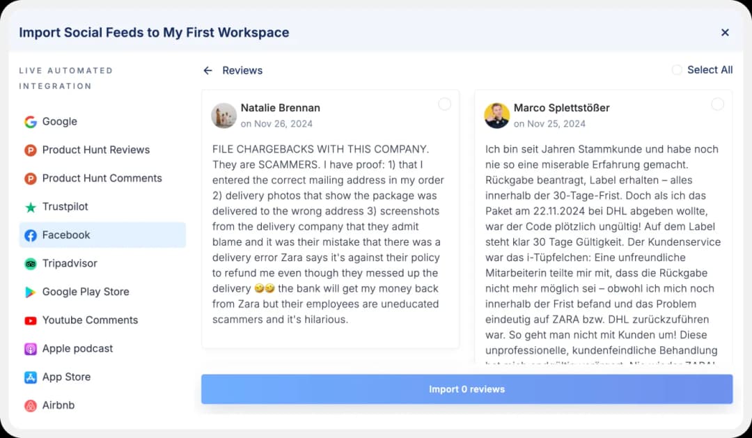 Import Facebook Review to Feedspace