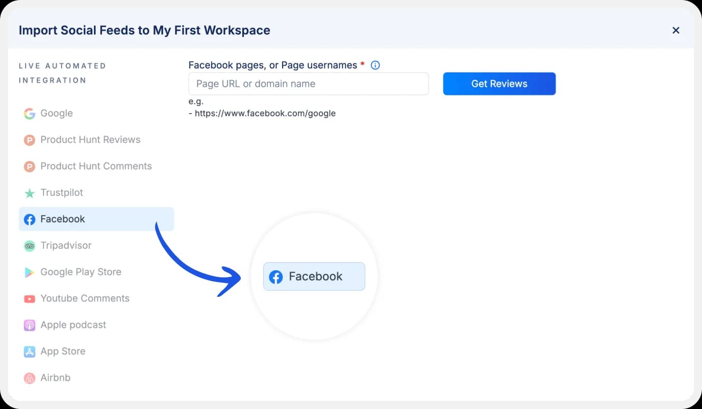 platforms list to import reviews to Feedspace.