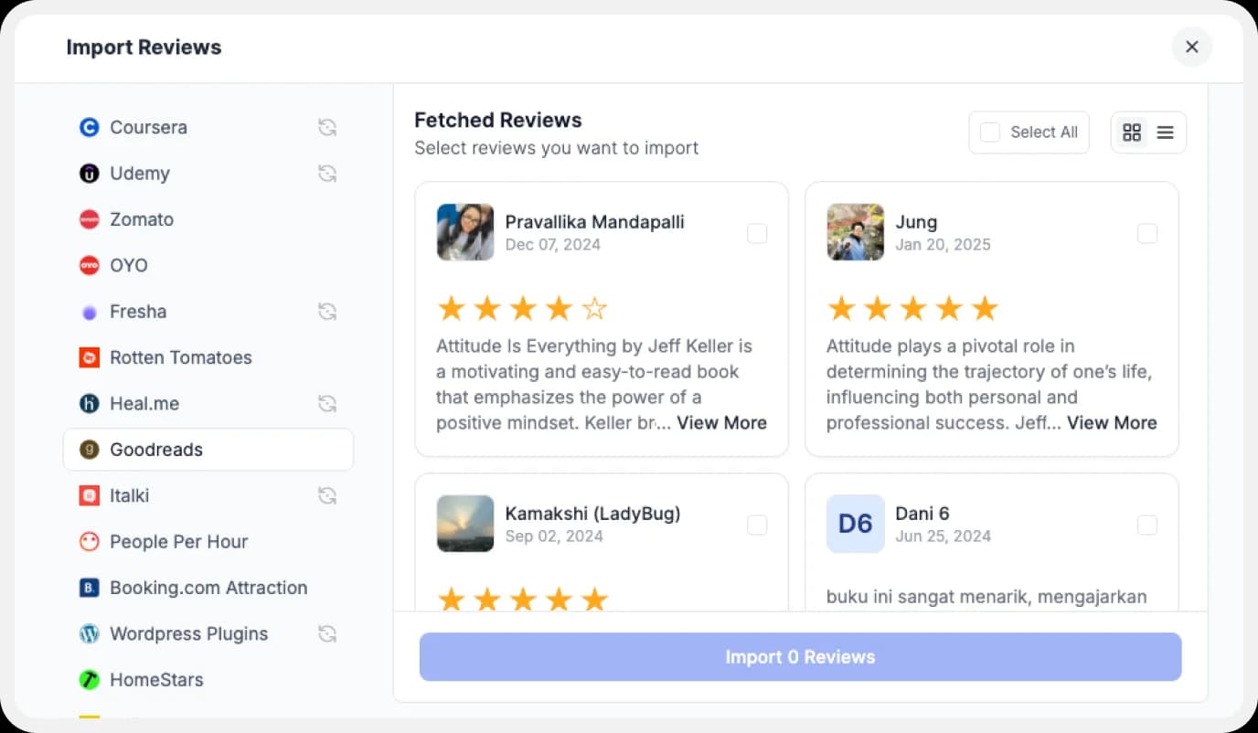 Importing reviews from Goodreads into Feedspace