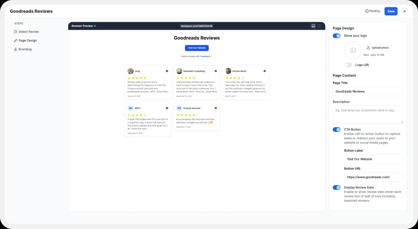 Settings to adjust the visual style of Wall of Love display
