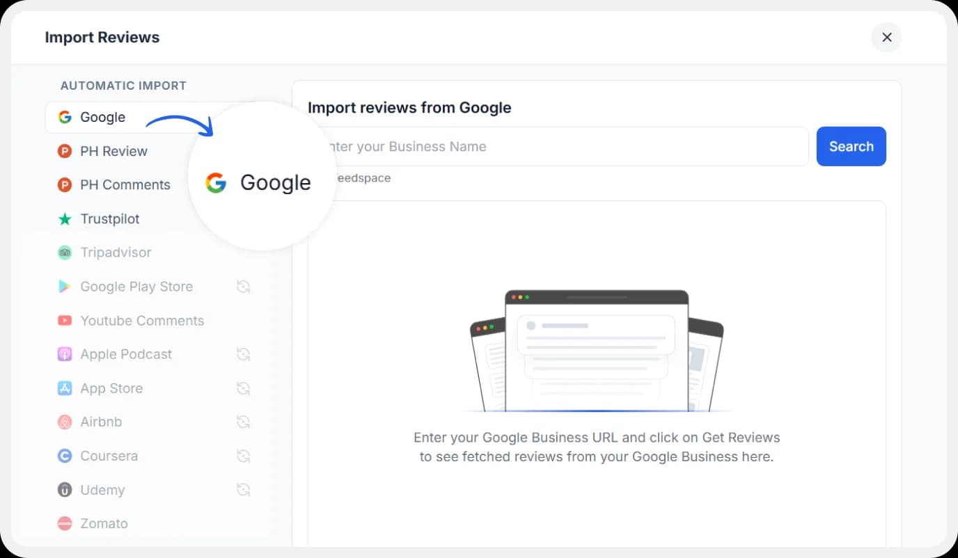 Eligible platforms to Import reviews from