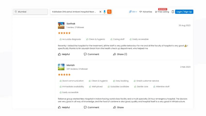 good review examples for Healthcare industry