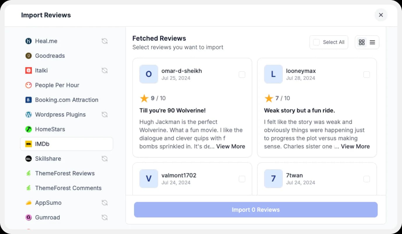 Import IMDb reviews to Feedspace
