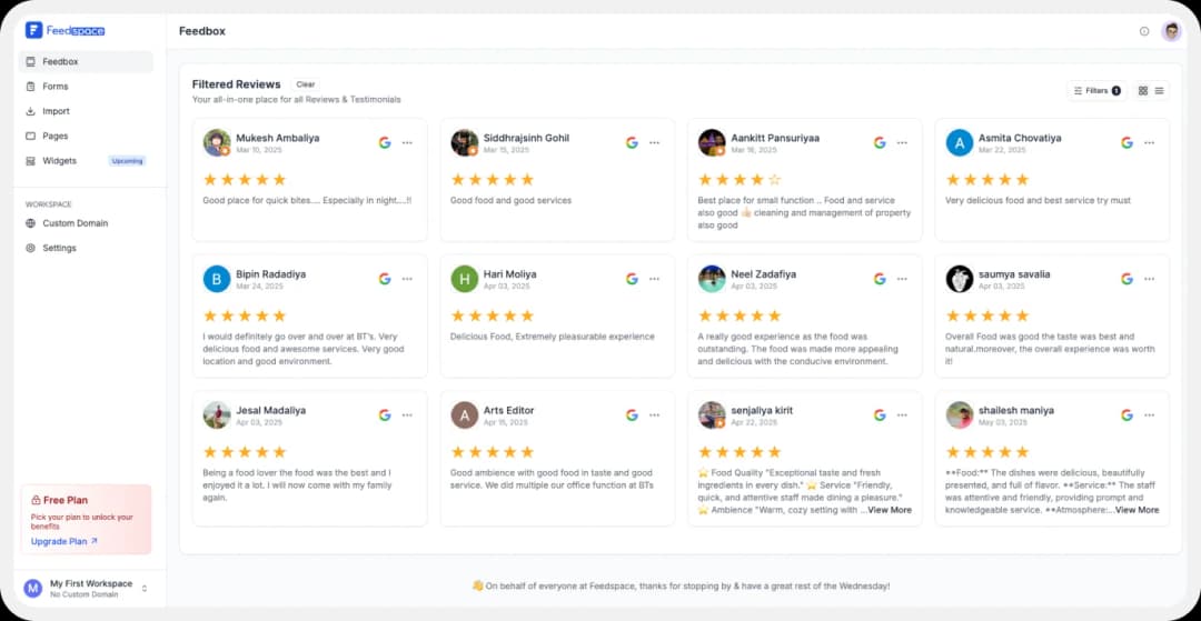 Manage incoming and imported reviews in Feedspace dashboard