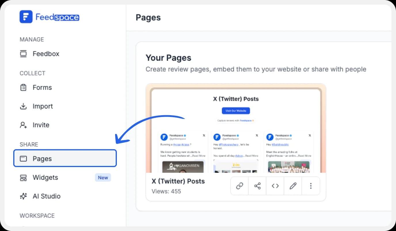 Access pages for embedding
