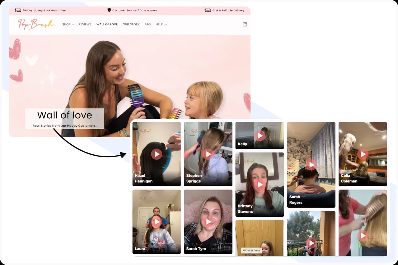 Popbrush showcases video testimonials wall of love