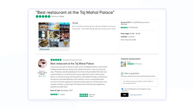 positive reviews examples for restaurant industry