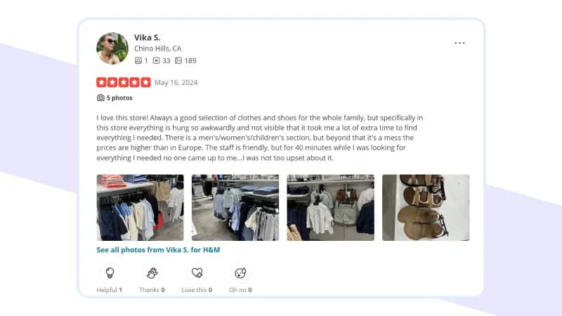 examples of positive reviews for retail industry