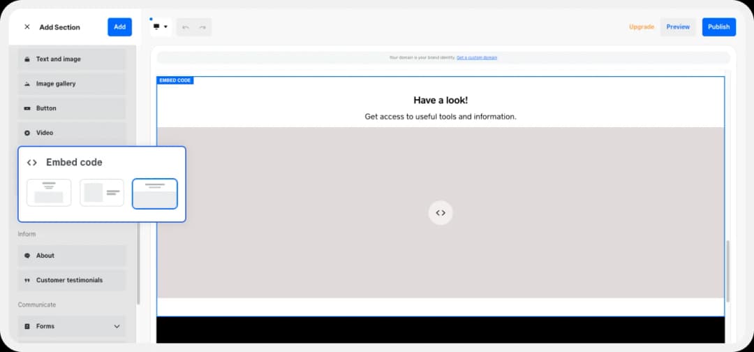 Dragging the embed code block in Weebly editor