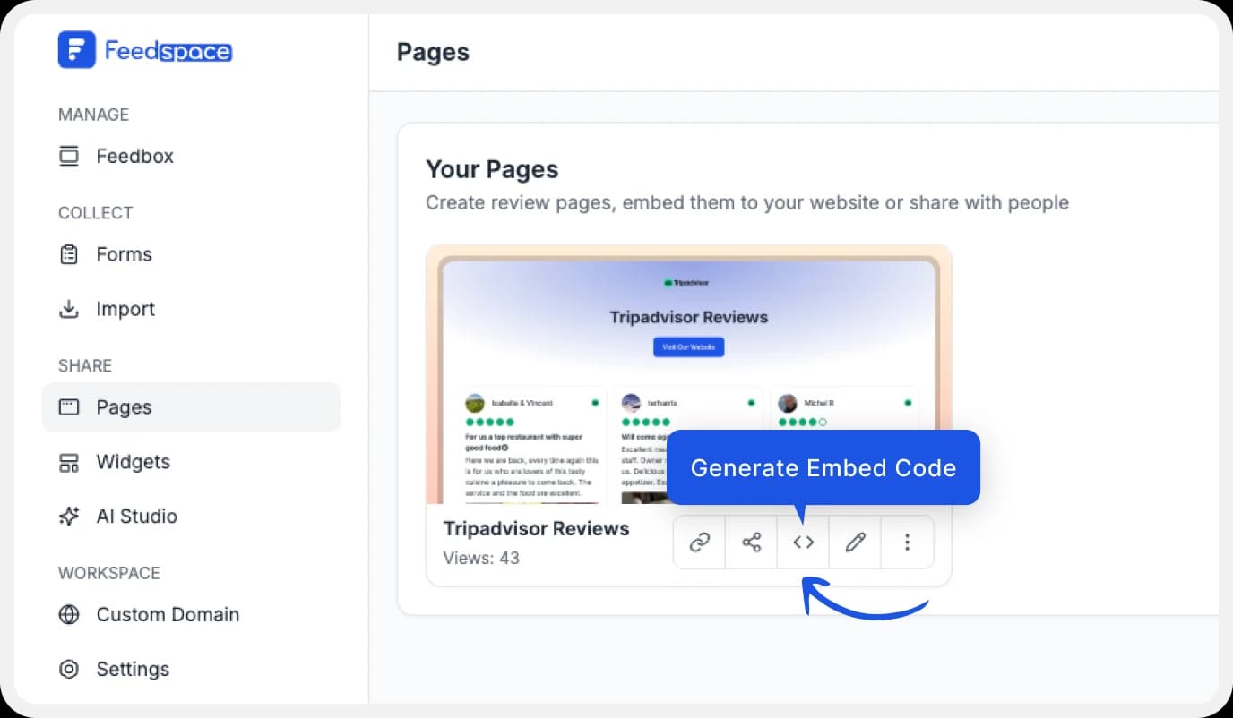 Select the Embed Code option to get the code