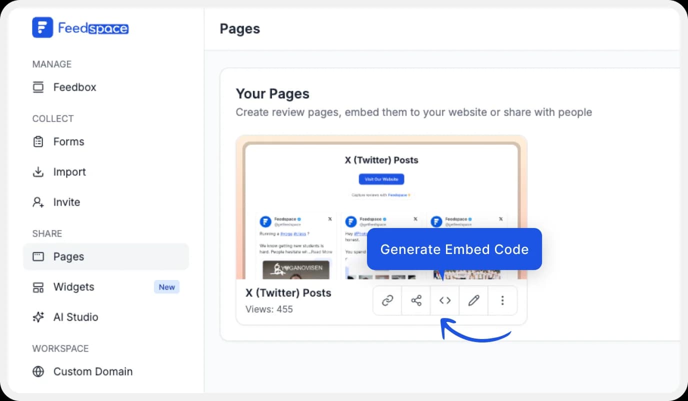 Select Wall of Love to generate embed code