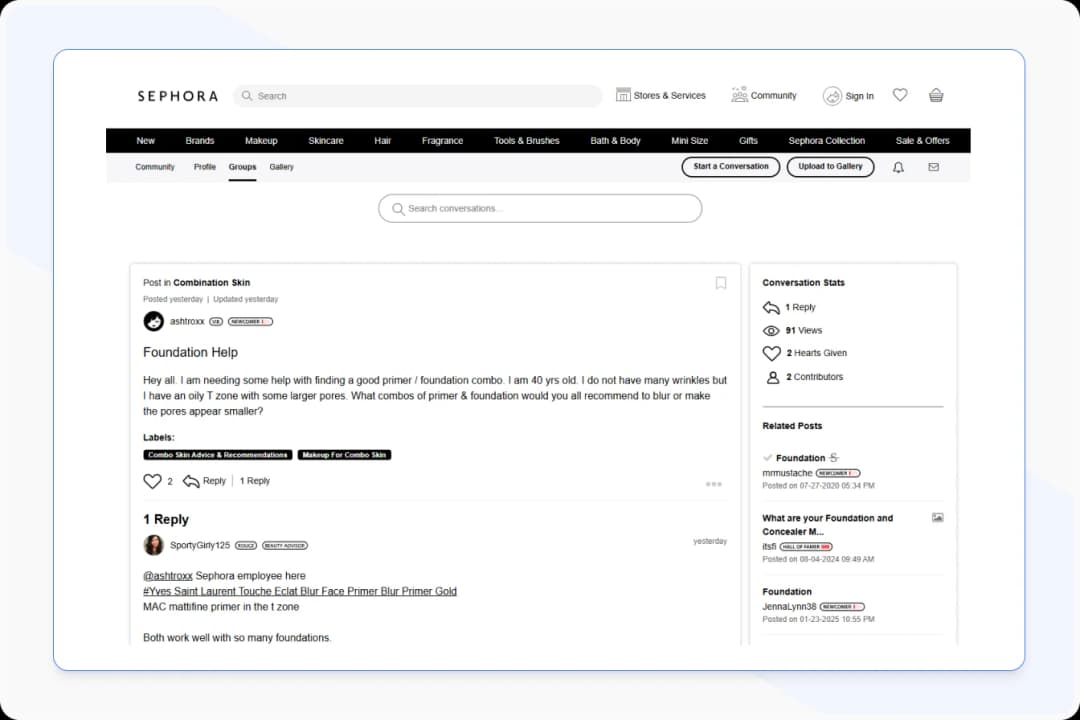 Sephora Beauty Insider Community with Reviews and User Shared Content