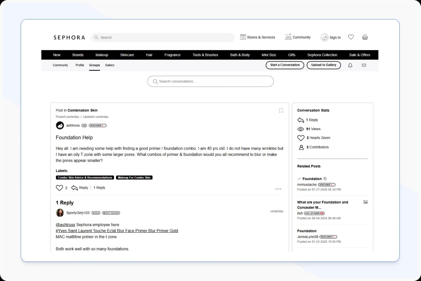 Sephora Beauty Insider Community with Reviews and User Shared Content