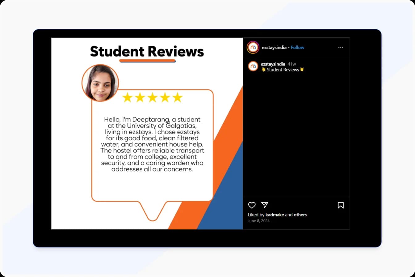 Student reviews shared on social media platforms