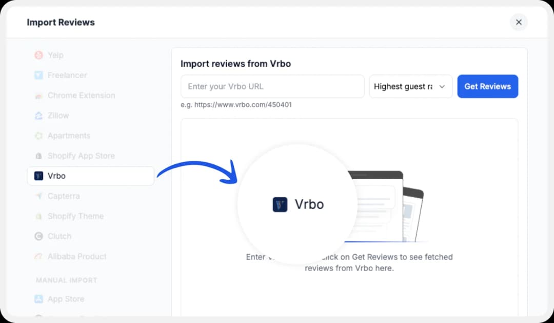 Platforms list to import VRBO reviews to Feedspace