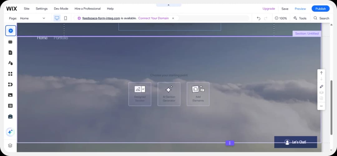 Selecting the section on a Wix website where the review form pop-up will be added