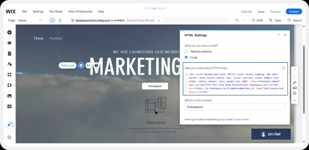 Pasting the review form pop-up script with inline styling in Wix