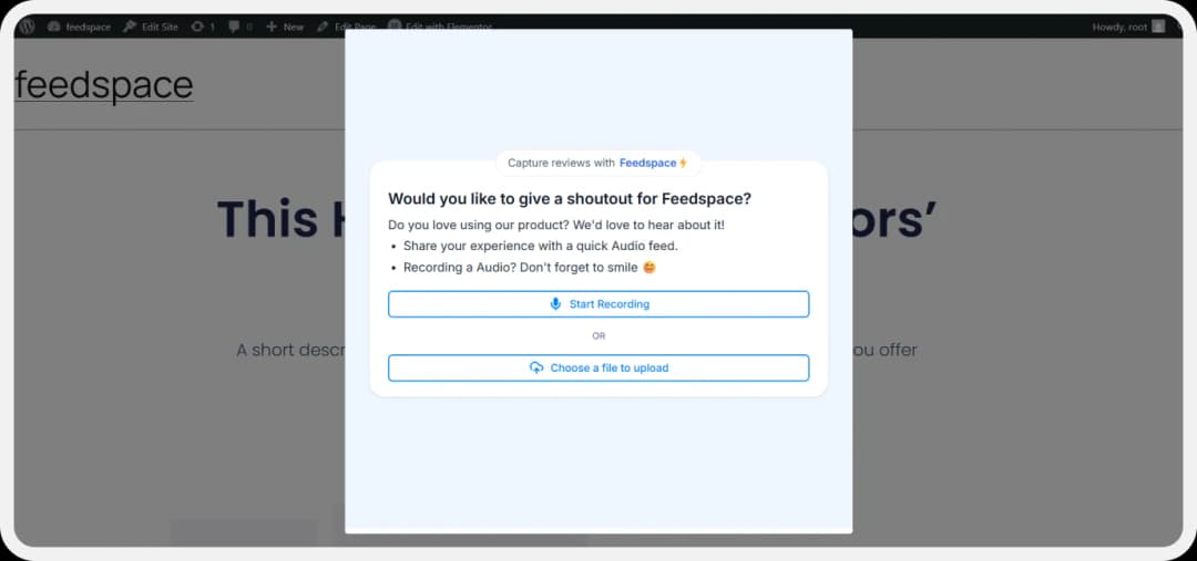 Pop-up review form displayed after clicking button on