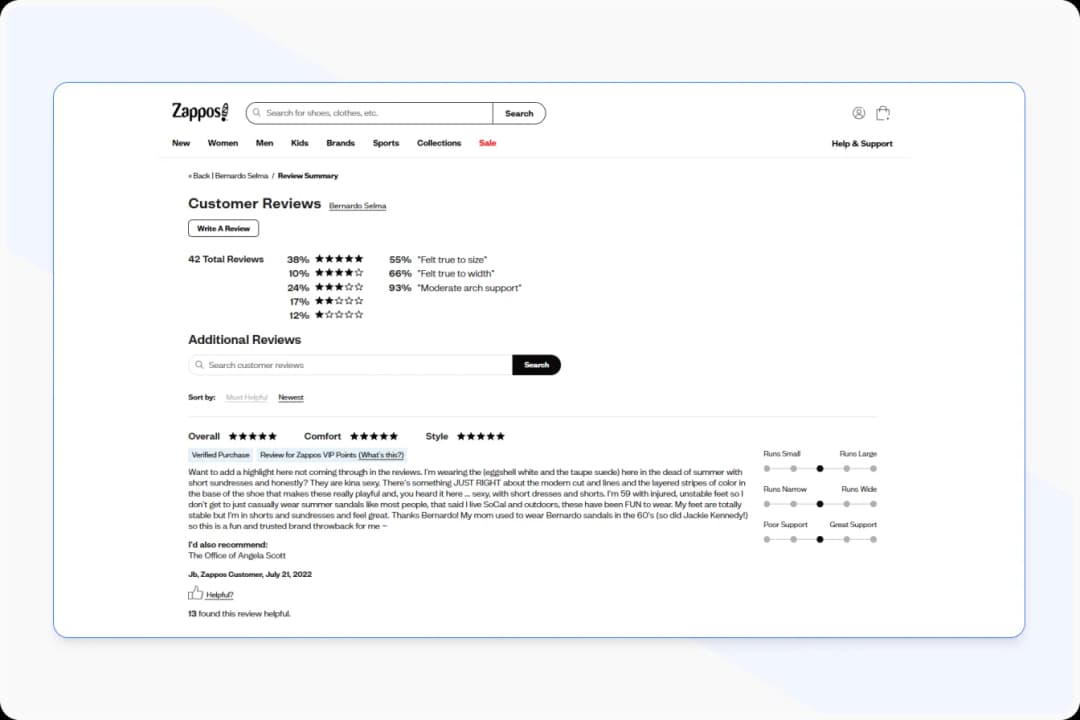 Zappos Customer Ratings and Reviews on Shoes and Apparel