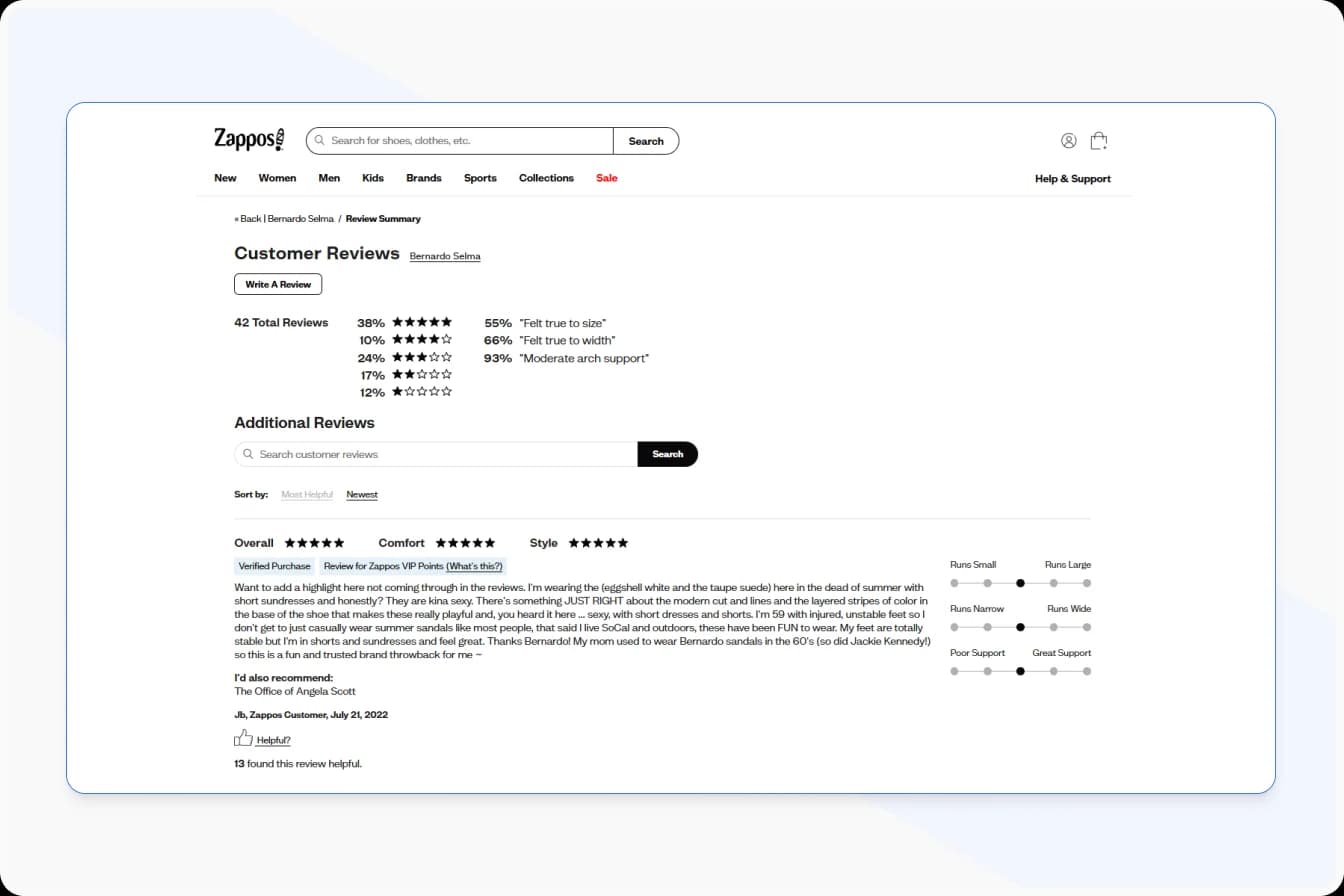 Zappos Customer Ratings and Reviews on Shoes and Apparel