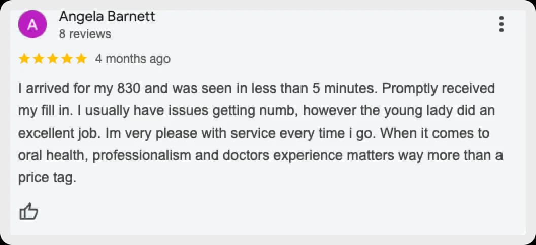 Positive dental care experience at a local clinic