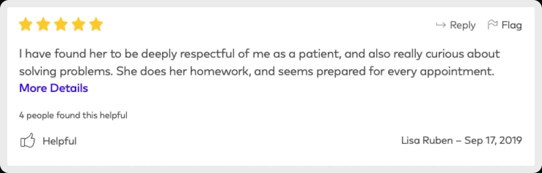 Positive review highlighting respectful patient care by a doctor