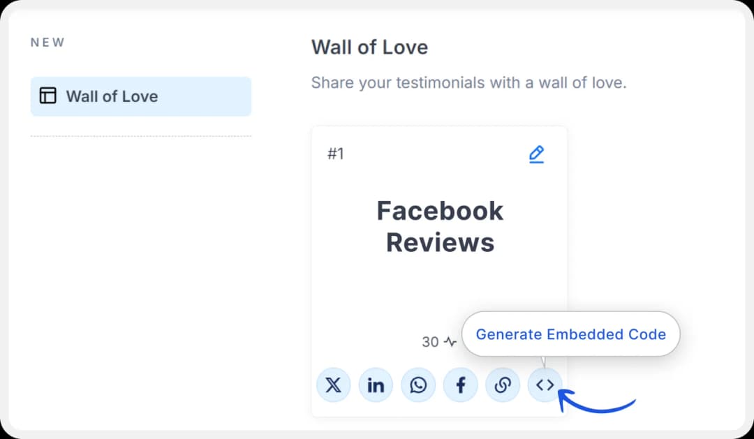 Generate the embed code for Wall of Love.