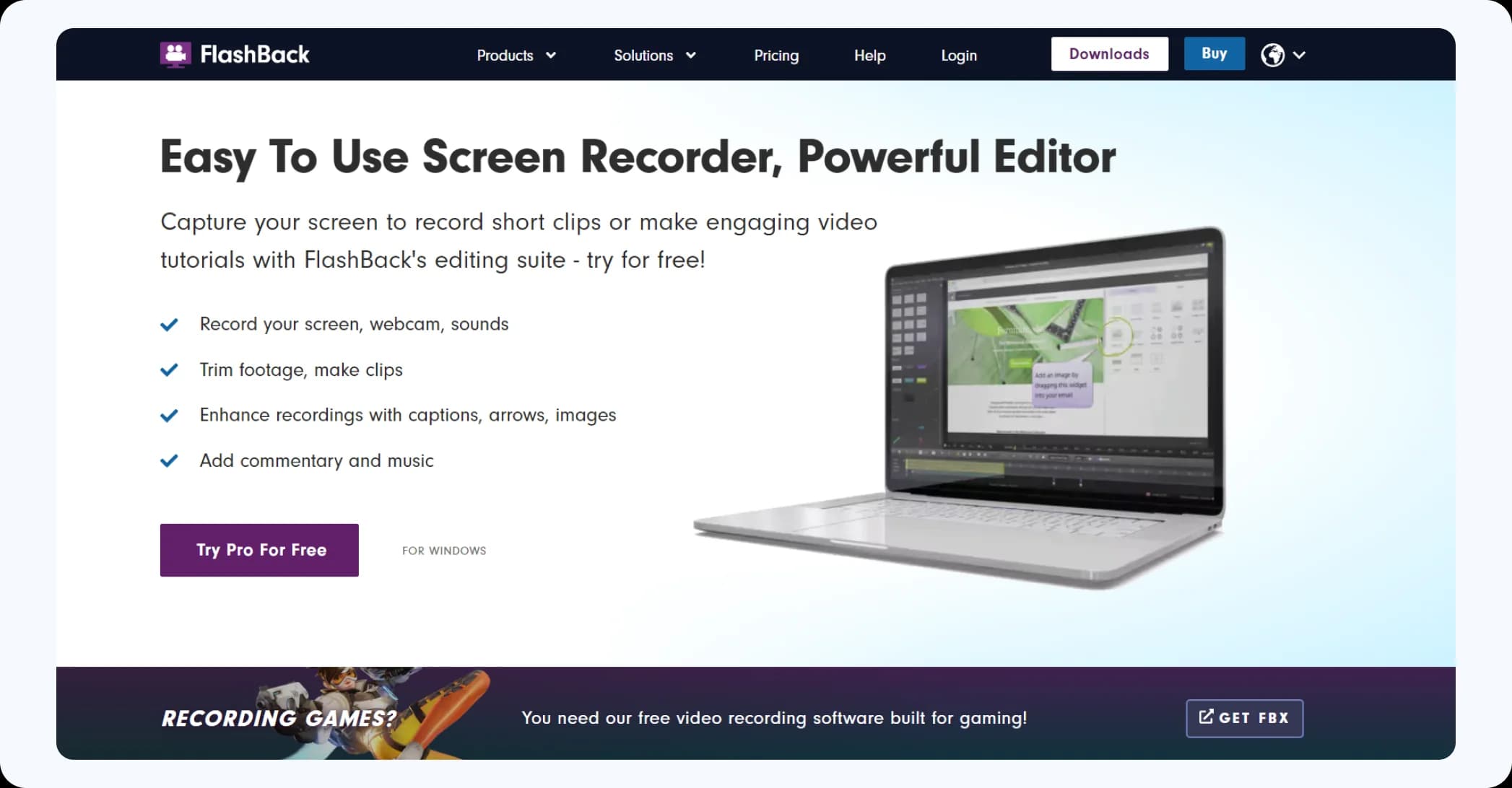 FlashBack Express screen recorder for recording screen