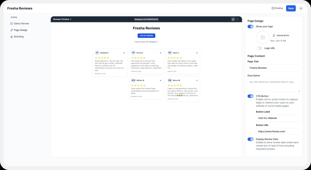 Customization options for the Wall of Love feature