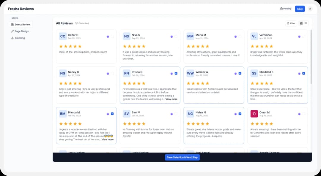Select reviews to add to the Wall of Love