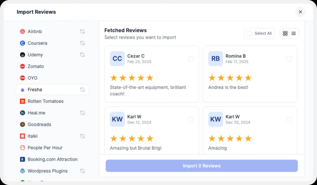 Import Fresha reviews into the Feedspace platform