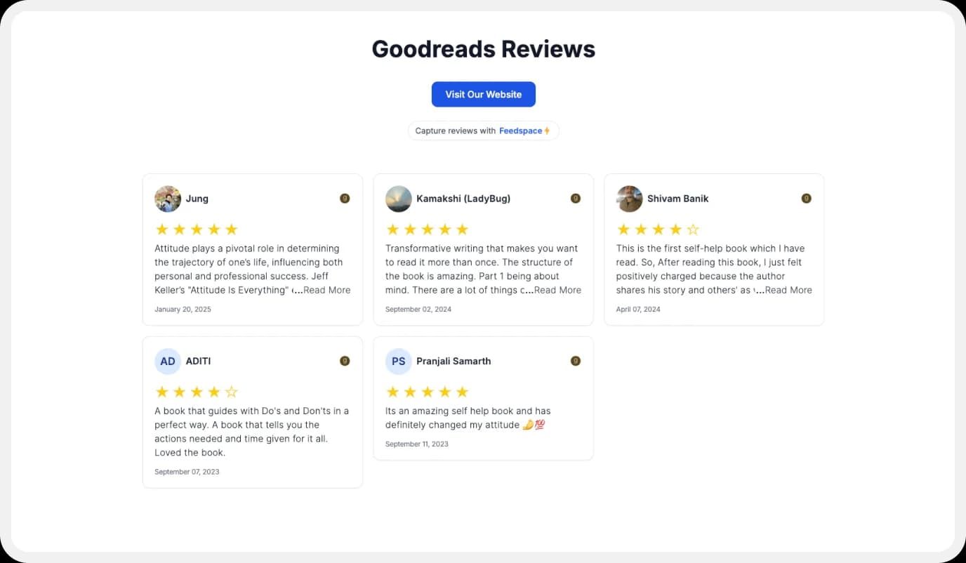 Creating a Wall of Love featuring Goodreads reviews