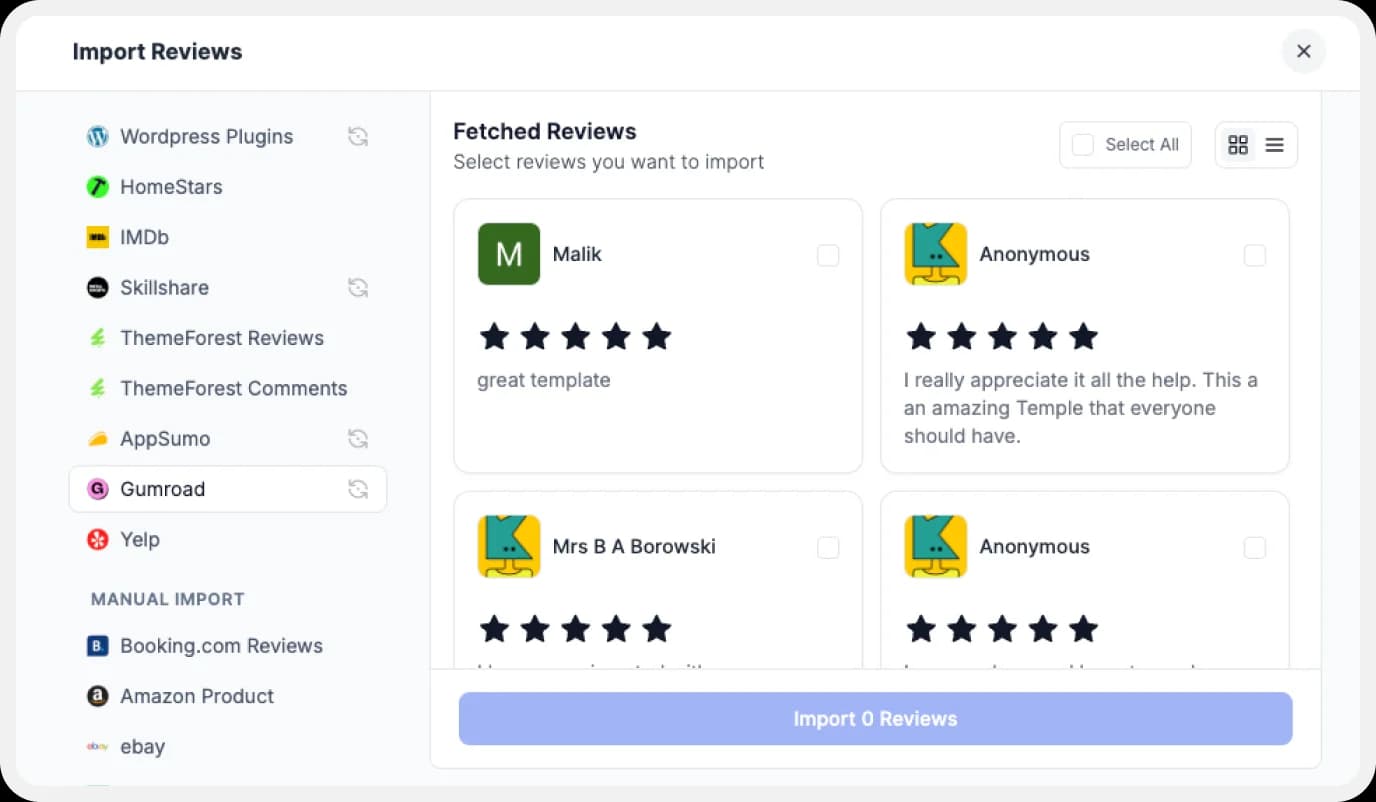 Import Gumroad Reviews to Feedspace