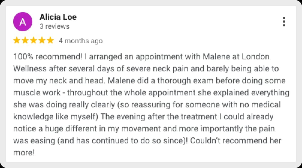 Positive neck pain treatment experience at London Wellness