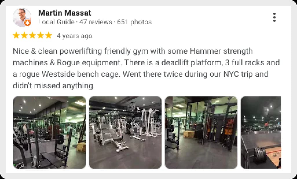 Positive gym review with detailed equipment description